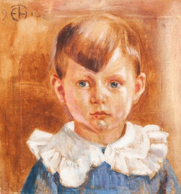 a painting of a young boy in a blue dress with a white collar