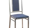 an image of a metal chair with a blue seat and back
