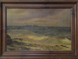 tableau représentant une vue sur l'océan avec un phare au loin
