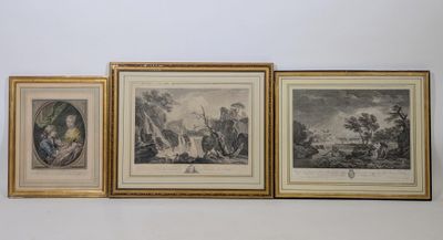 trois reproductions encadrées représentant un homme et une femme dans un paysage