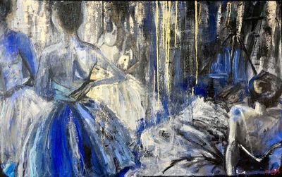 un tableau représentant une femme en robe bleue et un homme en chemise blanche