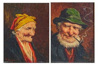 painting of two old men smoking a pipe and smoking a cigarette