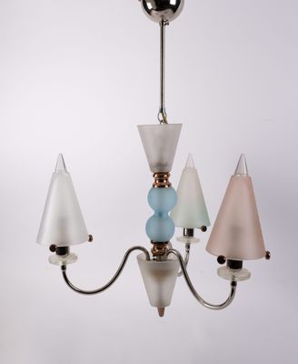 Lustre de suspension en métal et verre coloré sablé, H : 45 …