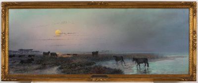 une photo d'un tableau représentant des chevaux au bord de l'eau