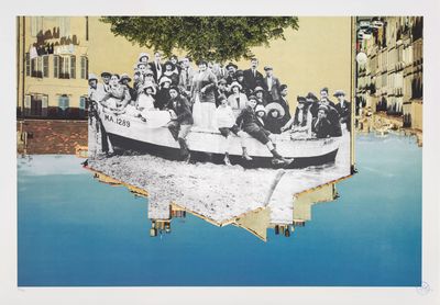 a picture of a group of people sitting on a boat in the water