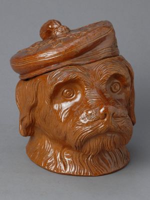 Pot à tabac Grès XIXe siècle Grande tête de bon chien anthro…