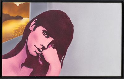 tableau représentant une femme aux cheveux longs portant un chapeau, dans un cadre noir