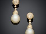 une paire de boucles d'oreilles en perles et diamants