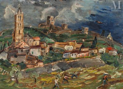 une image représentant un tableau d'une ville située sur une colline