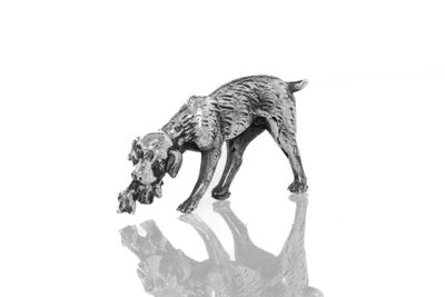 photographie en noir et blanc d'un chien ayant la tête enfoncée dans le sol