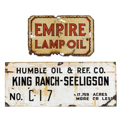 Deux panneaux publicitaires anciens en émail : 'Empire Lamp …