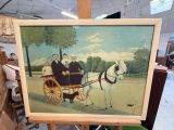 a picture of a painting of a man and a woman riding in a horse drawn carriage