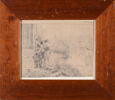 une vieille photo représentant un homme et une femme debout dans un champ