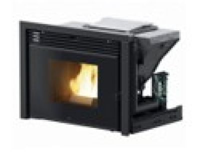 a black fireplace with a fire inside of it on a white background