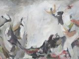 une peinture à l'huile représentant un groupe de personnes dansant sur une scène