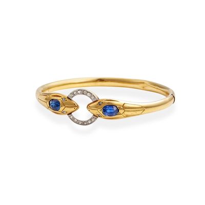 ANNEES 1880 BRACELET SERPENT Il est orné de pierres bleues i…