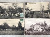 quatre photos en noir et blanc d'un cimetière avec des tombes et des arbres