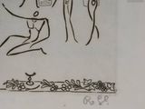 a drawing of a man and a woman on a horse
