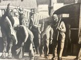 a black and white drawing of a man on a horse