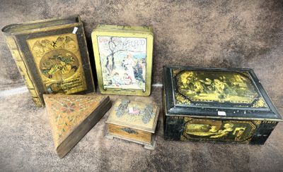 several boxes are lined up on the floor with a clock