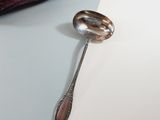 a spoon that is sitting on a table next to a piece of fruit