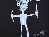 a black and white drawing of a person holding a knife
