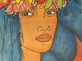painting of a woman with flowers in her hair