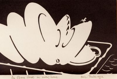 a drawing of a cartoon character on a black and white background