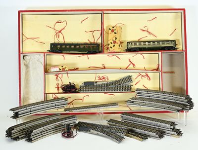 a box with a train set in it on a table