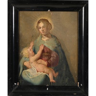 une peinture représentant une femme tenant un bébé dans ses bras