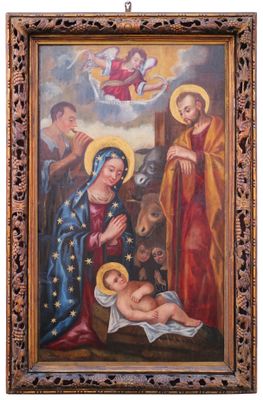 un tableau représentant la Nativité de Jésus et l'Enfant Jésus