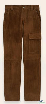 brown cordurope pants with pockets and a buttoned closure
