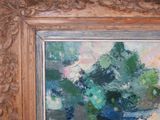 a painting of a vase of flowers in a wooden frame
