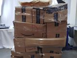 boxes stacked on top of each other on a pallet in a warehouse