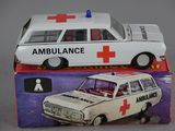 a small toy ambulance sitting on top of a box