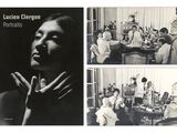 four black and white photographs of a group of people sitting around a table