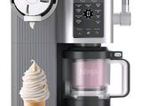 an ice cream cone sitting next to a coffee maker