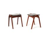 pair of mid century danish stools in teak and black leather
