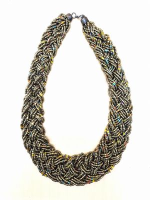 VINTAGE Années 80 / Collier en perles métal doré et verre co…