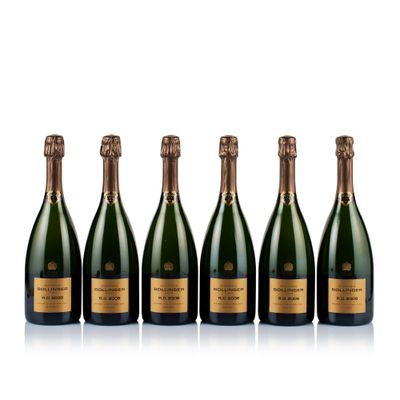six bottles of champagne lined up in a row