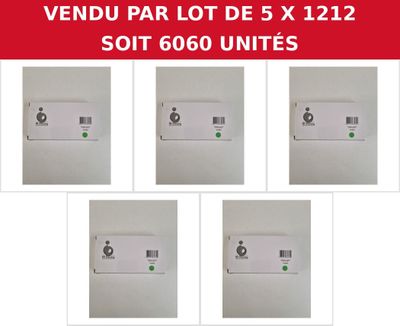 six different views of a white box with a red and green label