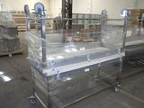 a cart with a lot of boxes on it in a warehouse
