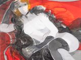 tableau représentant une femme assise sur une chaise rouge, coiffée d'une couronne