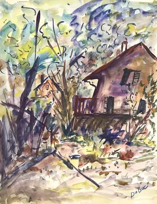 Roland DUBUC (1924-1998), "Balcon au printemps", aquarelle s…