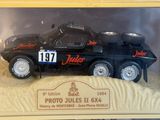 a black toy truck with a number plate on the back of it