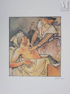 tableau représentant une femme se faisant coiffer par un homme