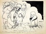 drawing of a cartoon of a man being held by a group of men