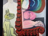 un tableau représentant une femme et un chat assis sur une chaise