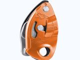 a close up of an orange climbing pull with a white background