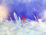 peinture représentant des voiliers en mer, sous un ciel bleu parsemé de nuages